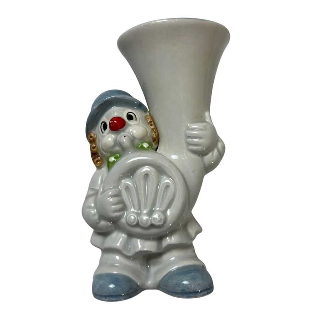 Fitz & Floyd 1979 4.75” Handpainted Tuba Clown Bud Vase Figurine Japan Vintage
